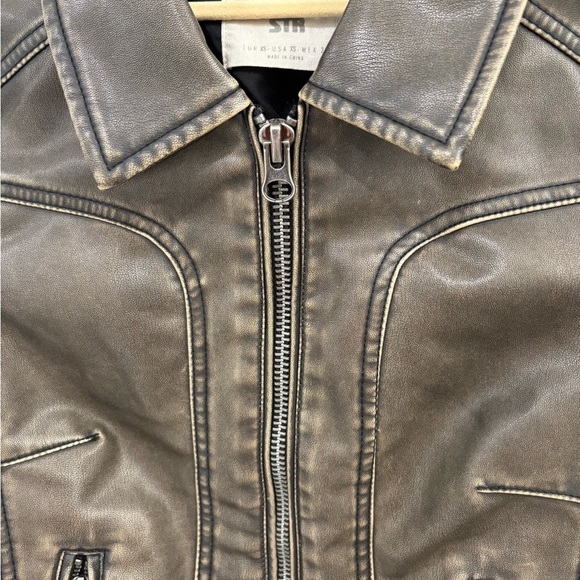 Stradivarius Vintage Style Vegan Leather Moto Jacket Size XS - Picture 8 of 12